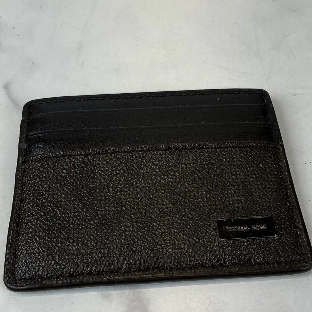 Michael Kors Brown Signature Card Holder Slim Wallet Men's Women's Unisex - Picture 2 of 8